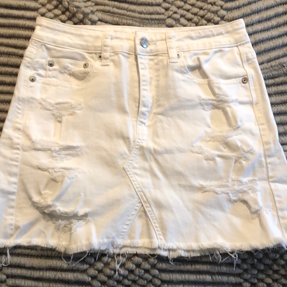 American Eagle Outfitters Distressed white denim mini skirt